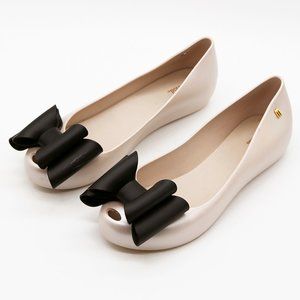 Melissa Women's Ultragirl Sweet Black Cute Bow Slip On Jelly Flat Shoes Beige 8